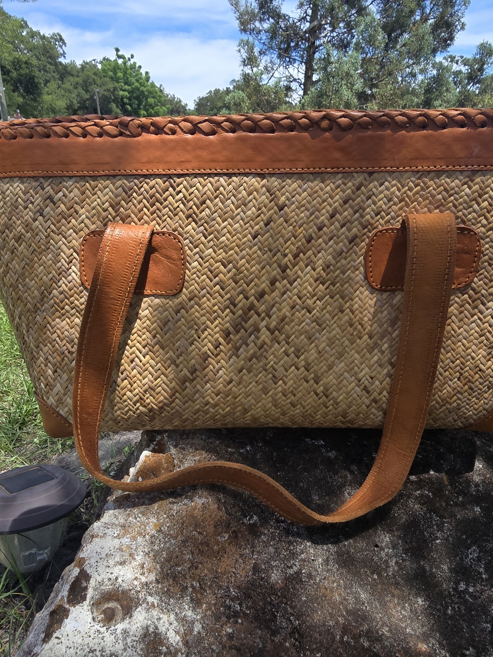 TLC Natural Woven Tote with Tan Leather Trim - Picture 4 of 10